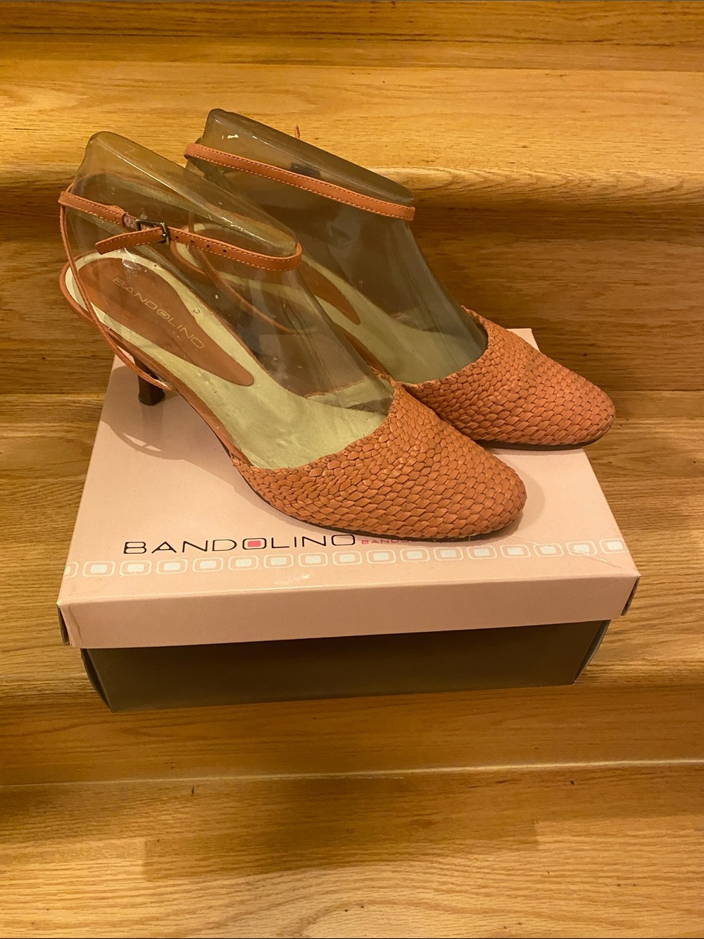 Bandolino Coral Woven Slingback Heels with Ankle Strap
